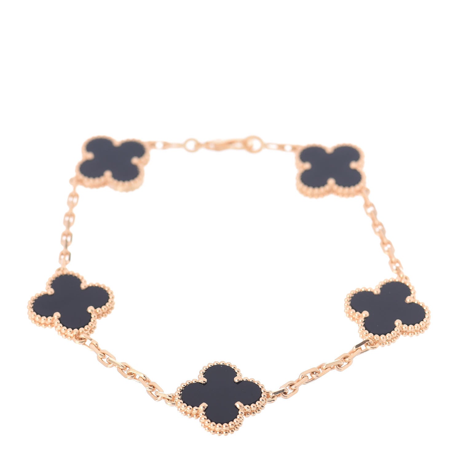 Van Cleef & Arpels 18K Yellow Gold Black Onyx 5 Motifs Vintage Alhambra Bracelet 1 of 5