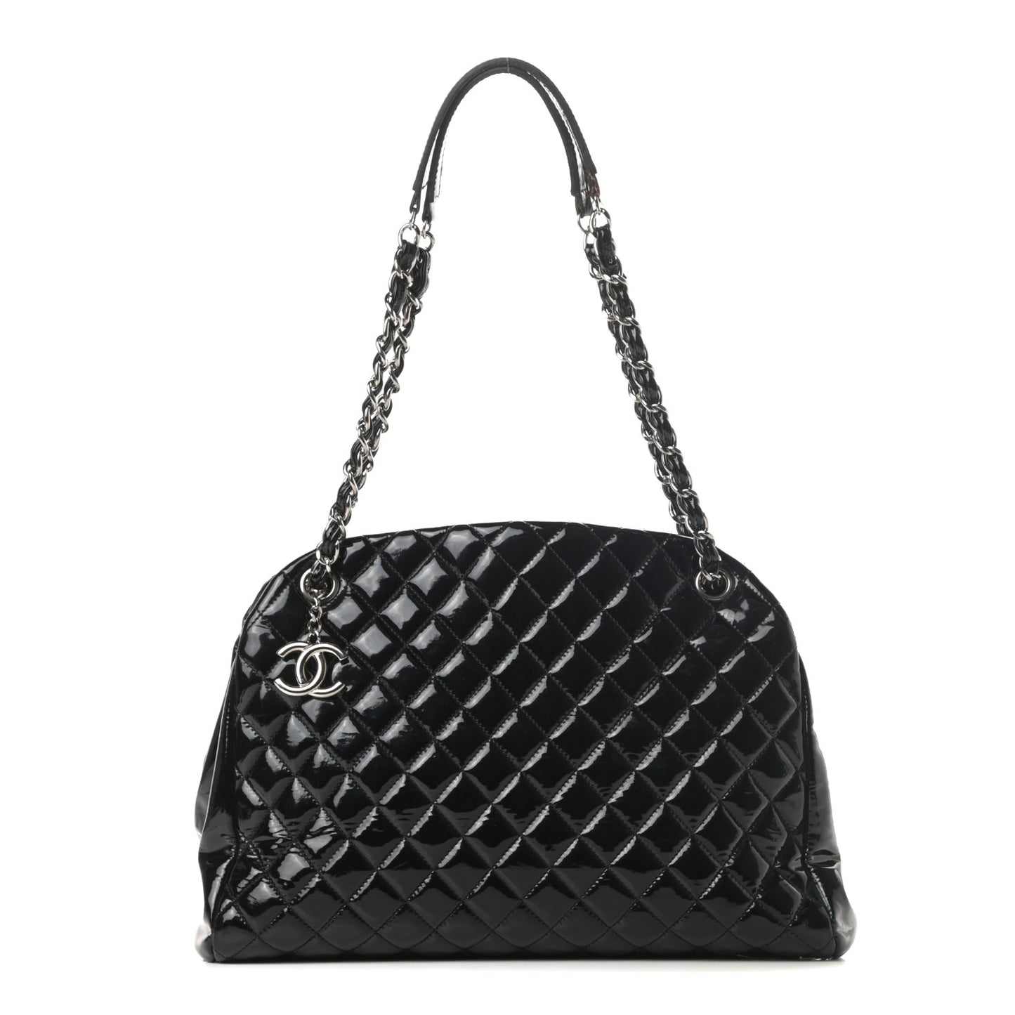Patent Quilted Large Just Mademoiselle Bowling Bag Black