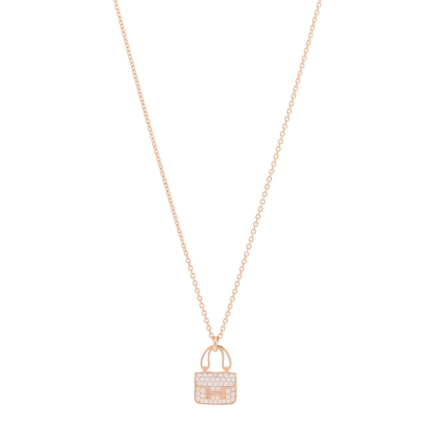Hermes 18K Rose Gold Diamond Constance Amulettes Pendant Necklace 1 of 7