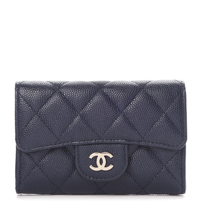 Chanel Caviar Quilted Flap Card Holder Wallet Navy Blue 1 of 9