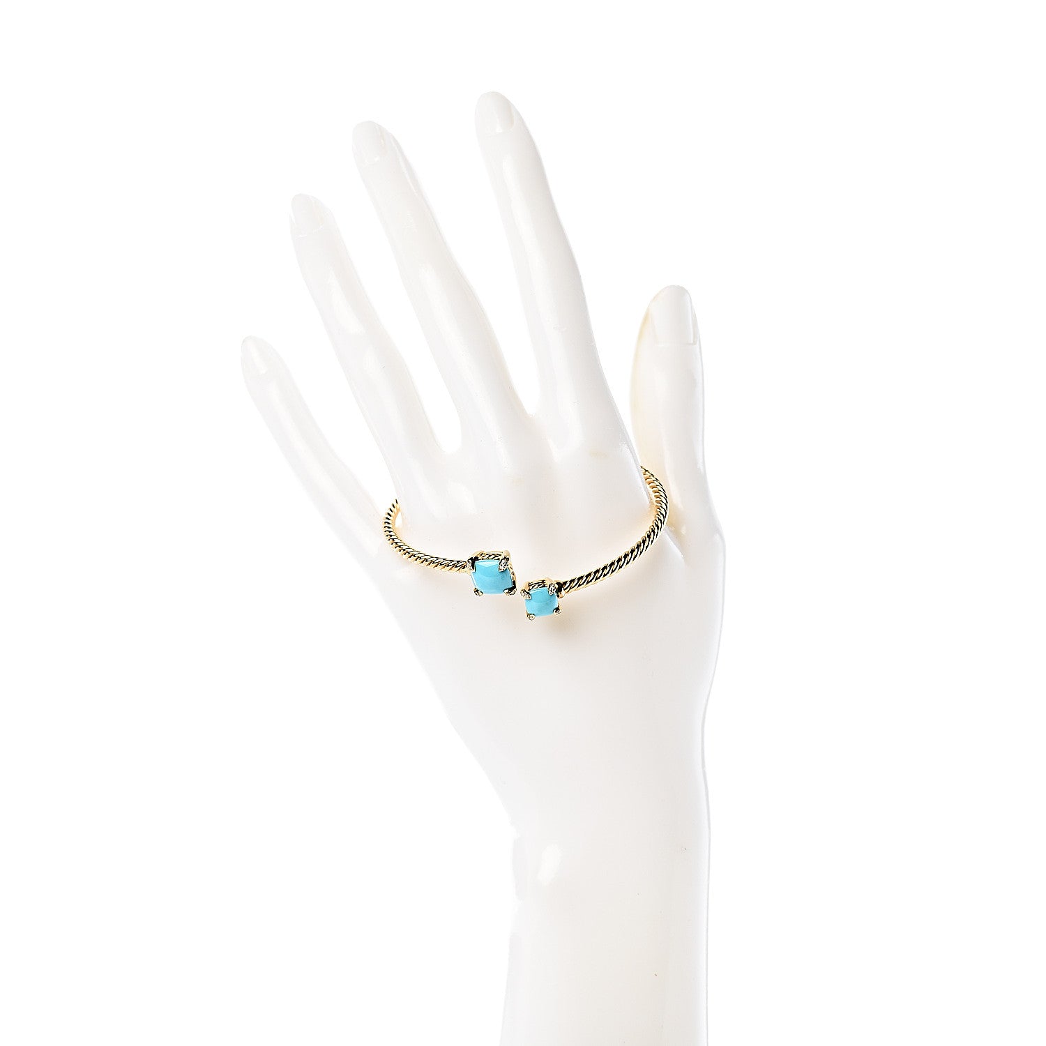 David Yurman 18K Yellow Gold Turquoise Diamond Chatelaine Bypass Bracelet 2 of 5