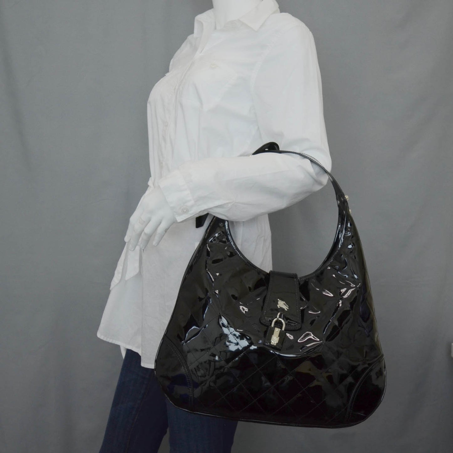 Patent Quilted Brook Hobo Black