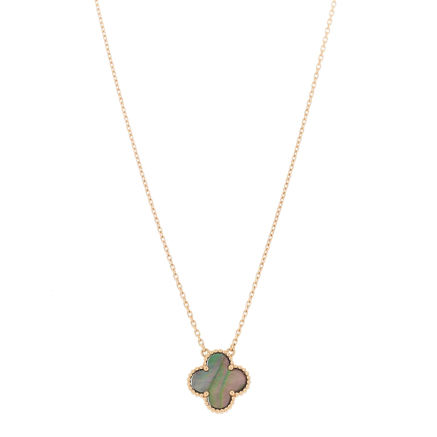 18K Rose Gold Gray Mother of Pearl Vintage Alhambra Pendant Necklace