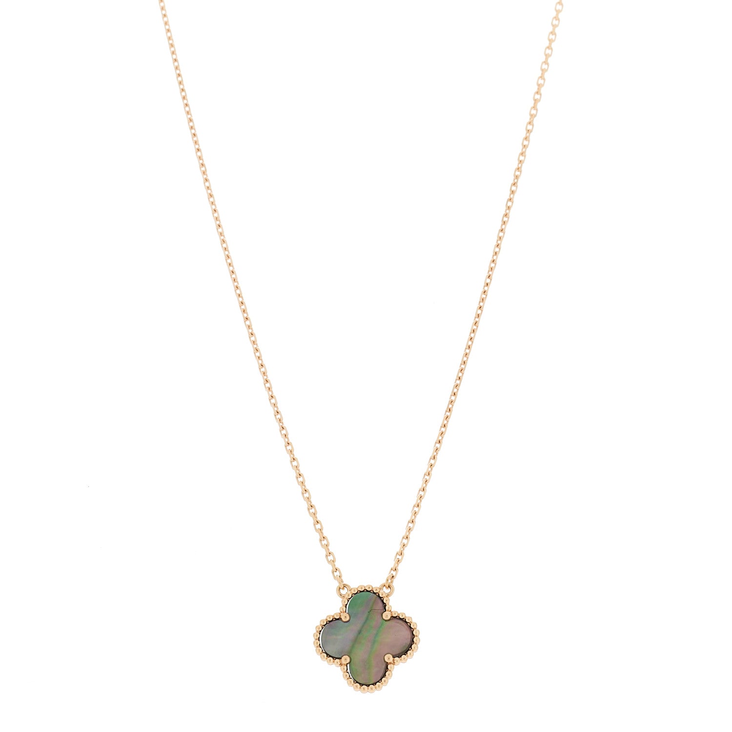 Van Cleef & Arpels 18K Rose Gold Gray Mother of Pearl Vintage Alhambra Pendant Necklace 1 of 6