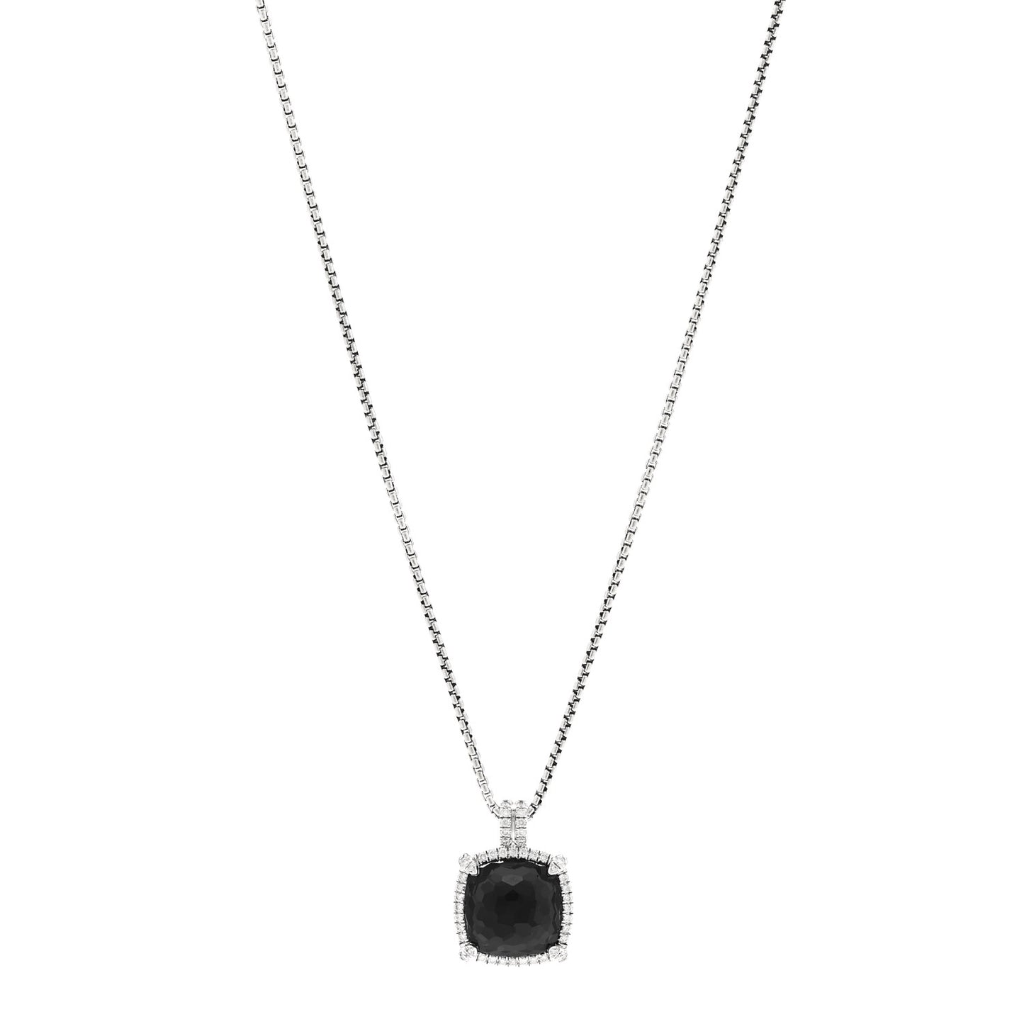 Sterling Silver Diamond Black Orchid 14mm Chatelaine Pave Bezel Pendant Necklace