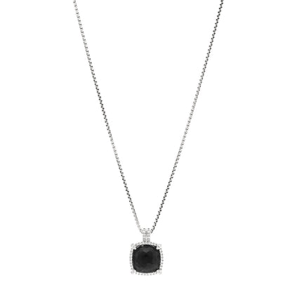 David Yurman Sterling Silver Diamond Black Orchid 14mm Chatelaine Pave Bezel Pendant Necklace 1 of 6