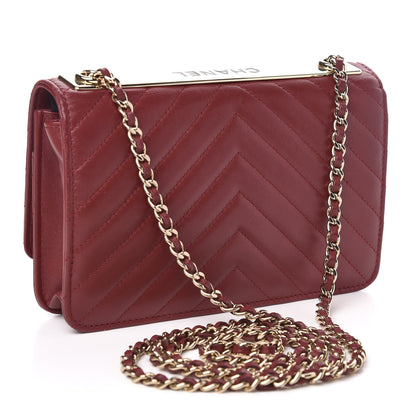Chanel Lambskin Chevron Quilted Tendy CC Wallet On Chain WOC Dark Red 3 of 12