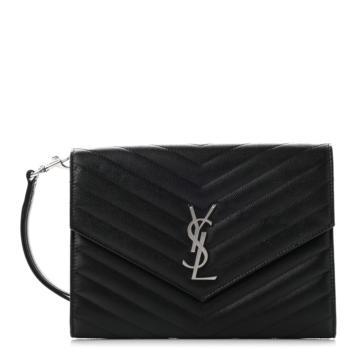 Grain De Poudre Matelasse Chevron Monogram Envelope Clutch Black