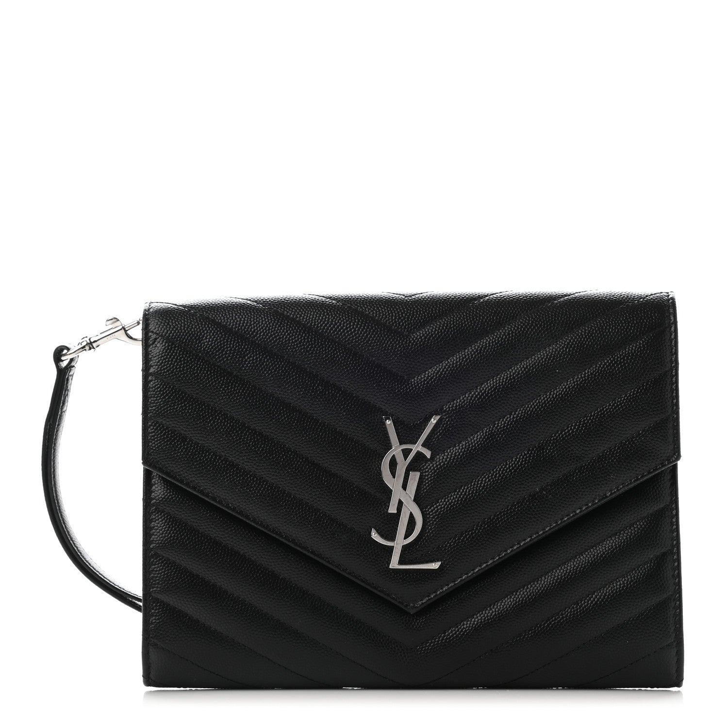 Saint Laurent Grain De Poudre Matelasse Chevron Monogram Envelope Clutch Black 1 of 13
