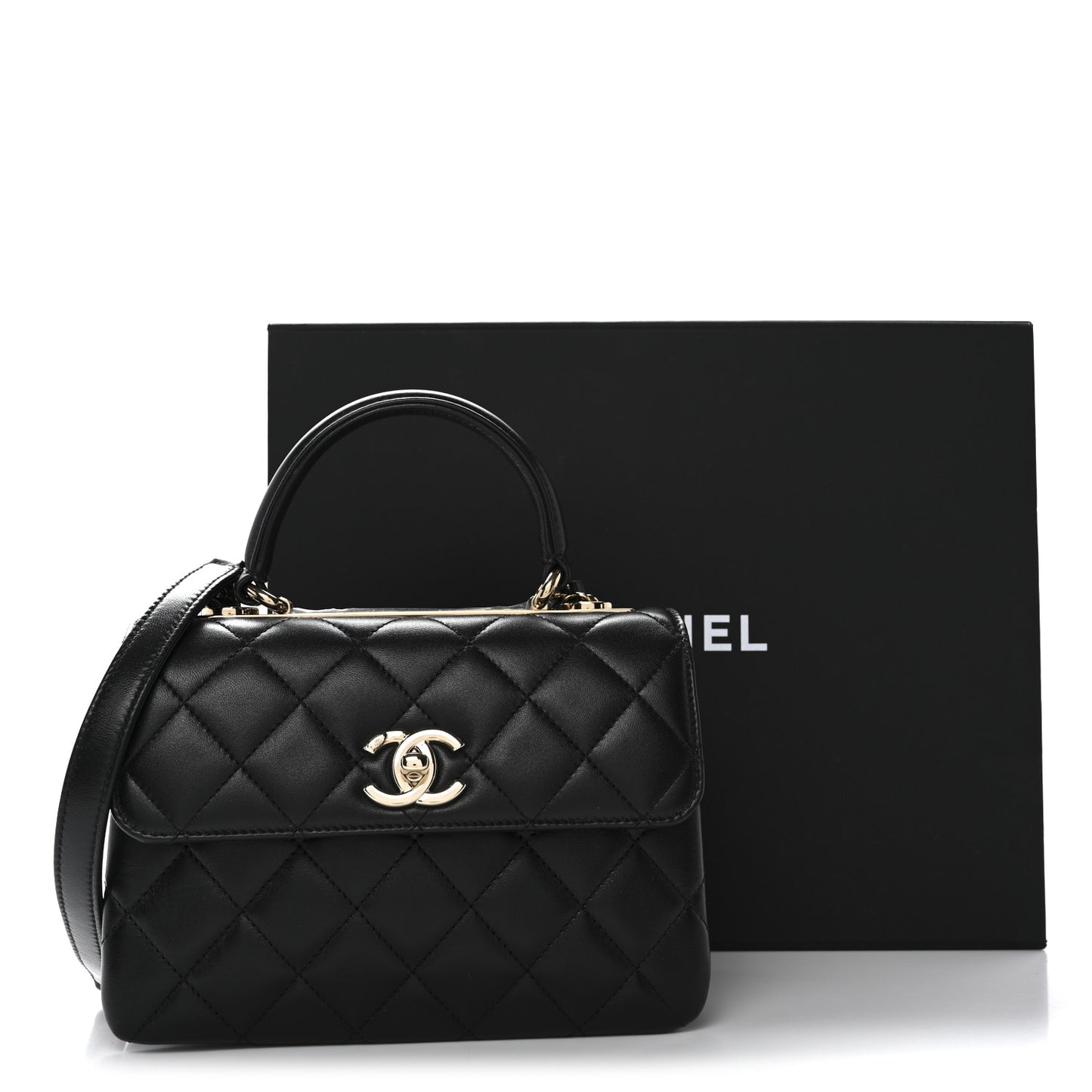 Lambskin Quilted Mini Trendy CC Dual Handle Flap Bag Black