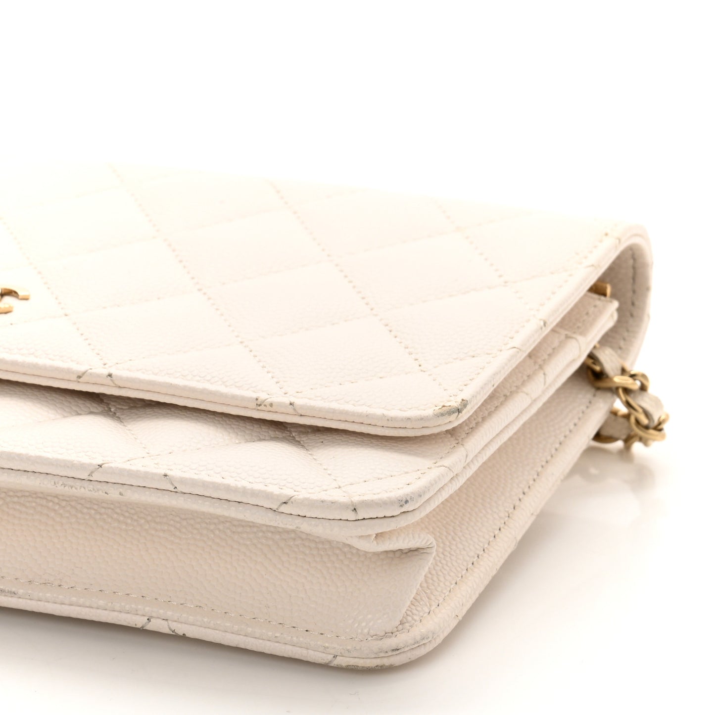 Caviar Quilted Wallet On Chain WOC White