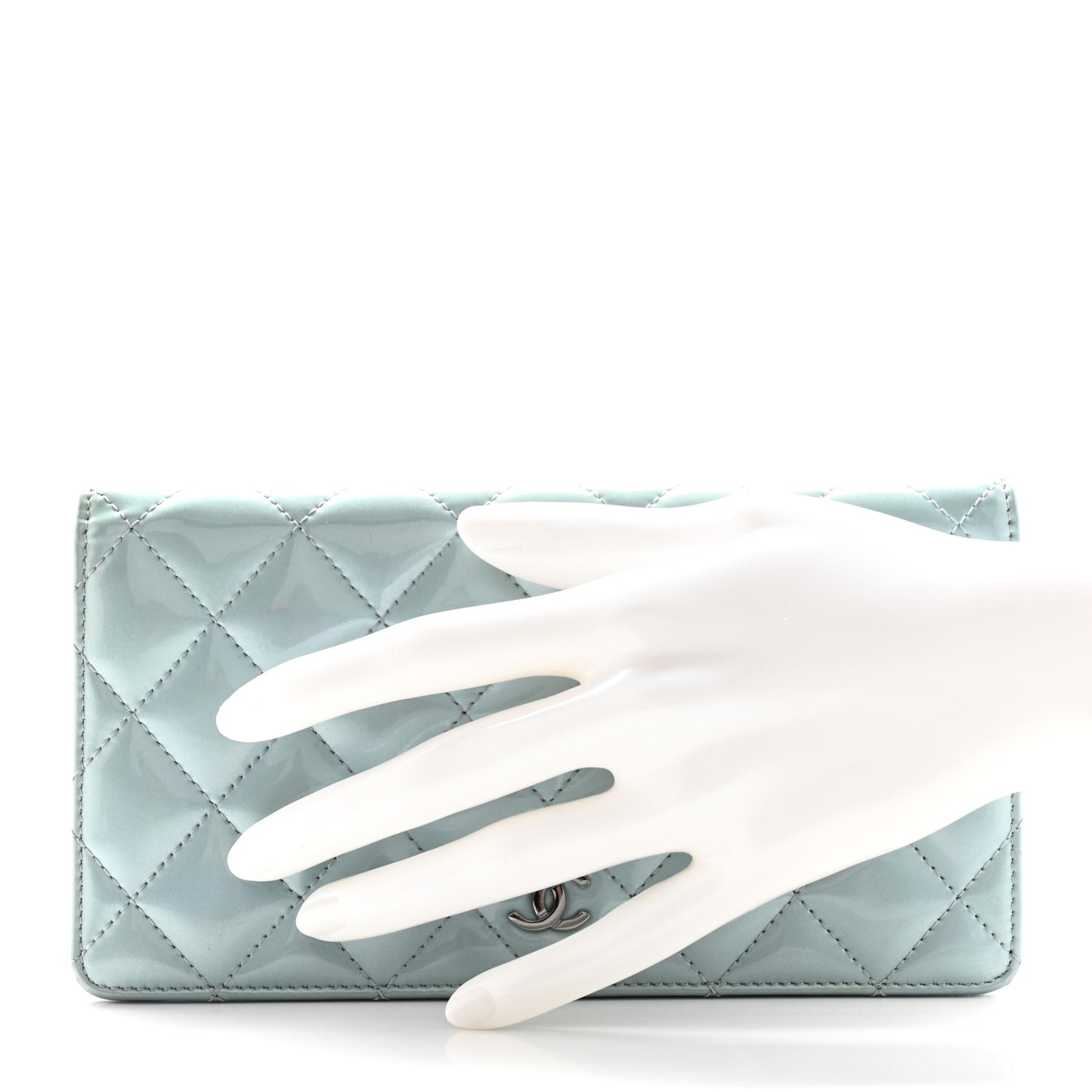 Patent Calfskin Quilted Yen Wallet Blue