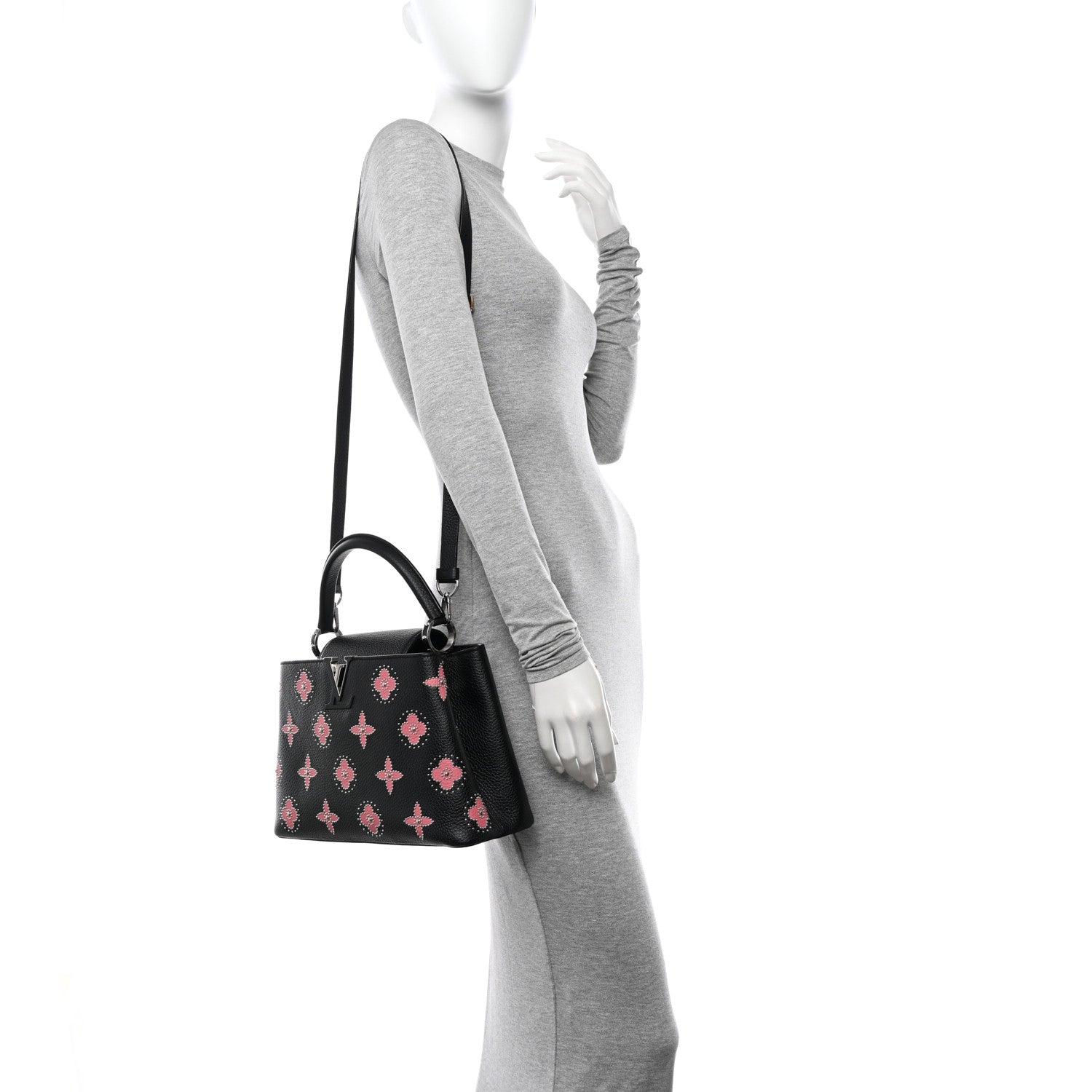 Louis Vuitton LOUIS VUITTON Taurillon Flowers Capucines PM Black 2 of 9