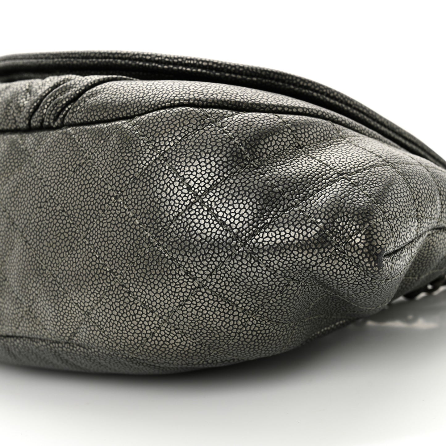 Caviar Half Moon Large Flap Dark Silver