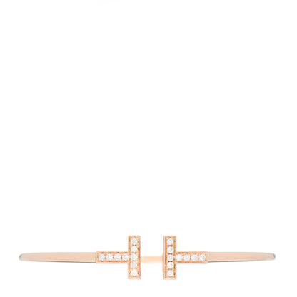 Tiffany 18K Rose Gold Diamond T Wire Bracelet 1 of 3