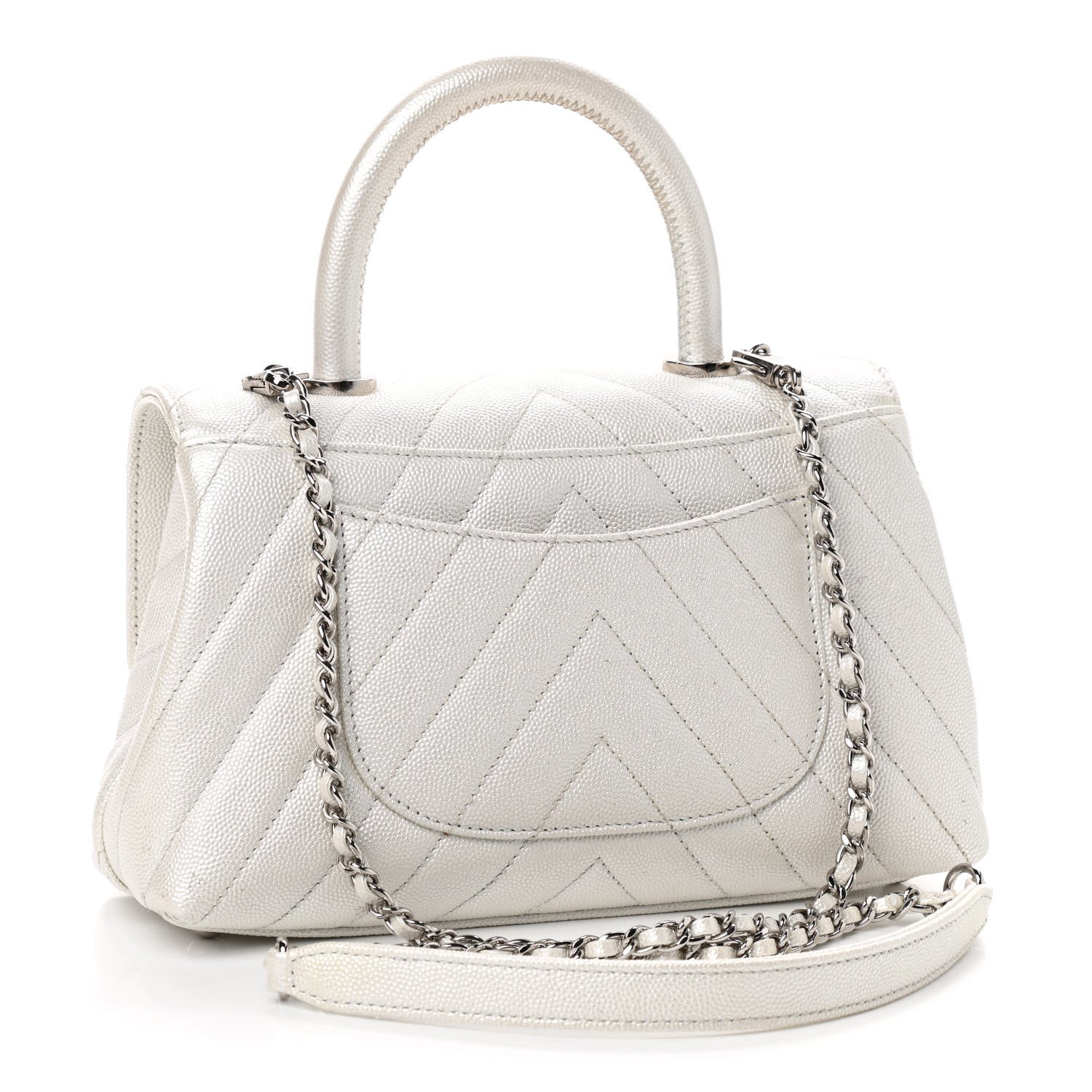 Chanel Iridescent Caviar Chevron Quilted Mini Coco Handle Flap White 3 of 9