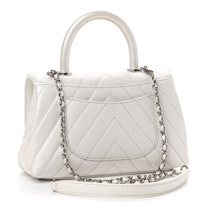 Chanel Iridescent Caviar Chevron Quilted Mini Coco Handle Flap White 3 of 9
