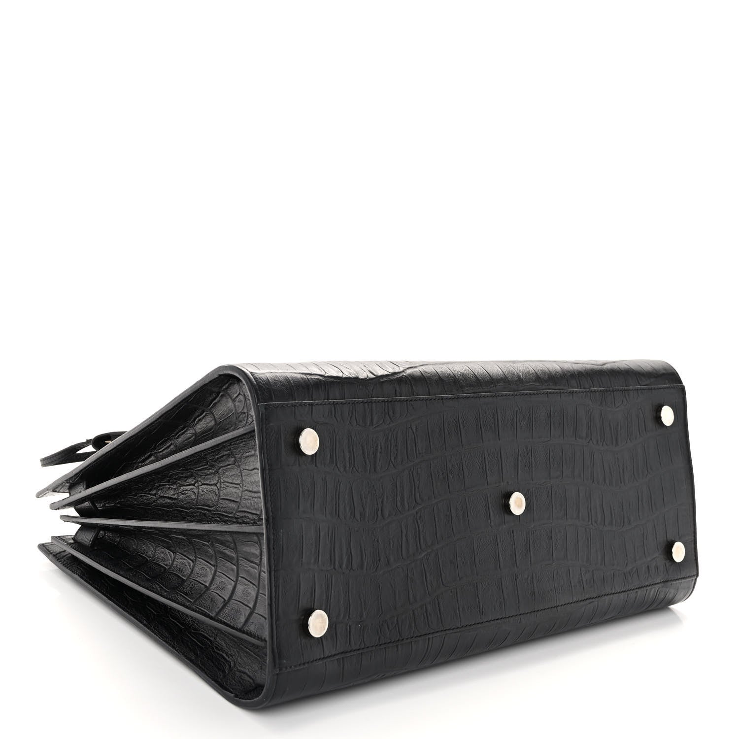 Saint Laurent Calfskin Crocodile Embossed Large Sac De Jour Carryall Black 4 of 10