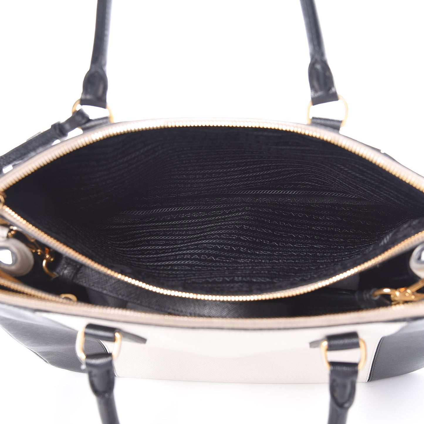 Saffiano Lux Colorblock Medium Galleria Double Zip Tote Black Talco