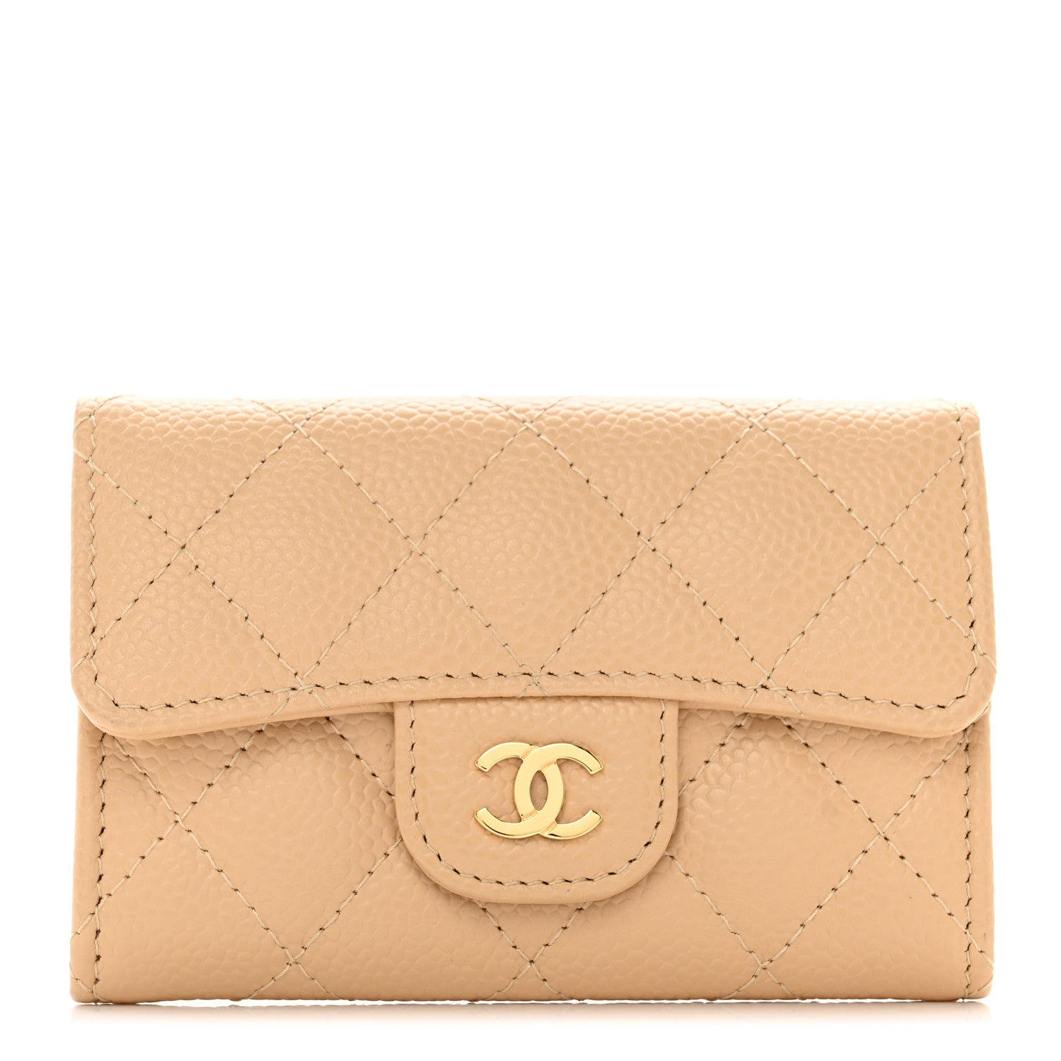 Chanel Caviar Quilted Flap Card Holder Wallet Beige 1 of 9