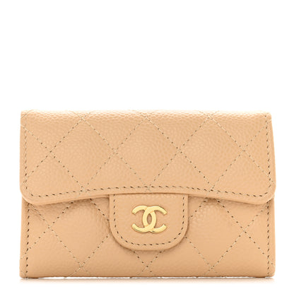Chanel Caviar Quilted Flap Card Holder Wallet Beige 1 of 9