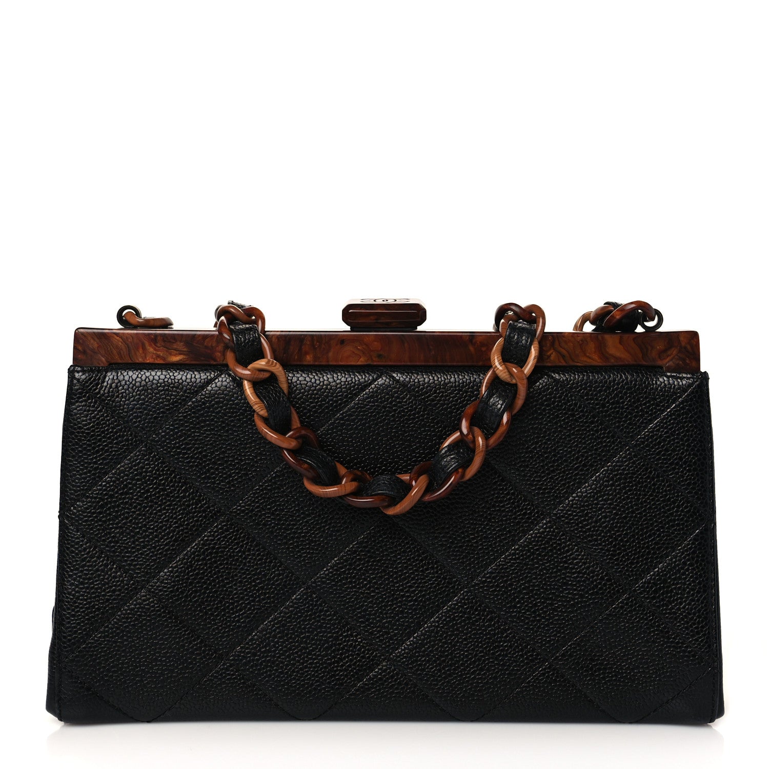 Chanel Caviar Quilted Wood Handle Clutch Black 1 of 9