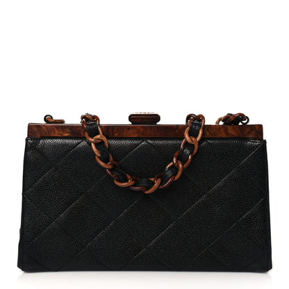Chanel Caviar Quilted Wood Handle Clutch Black 1 of 9