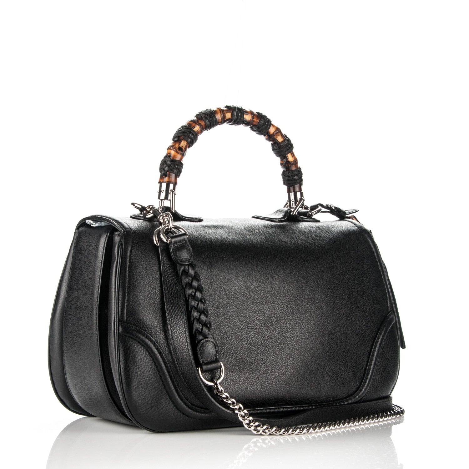 Gucci Pebbled Calfskin Large New Bamboo Top Handle Bag Black 3 of 7