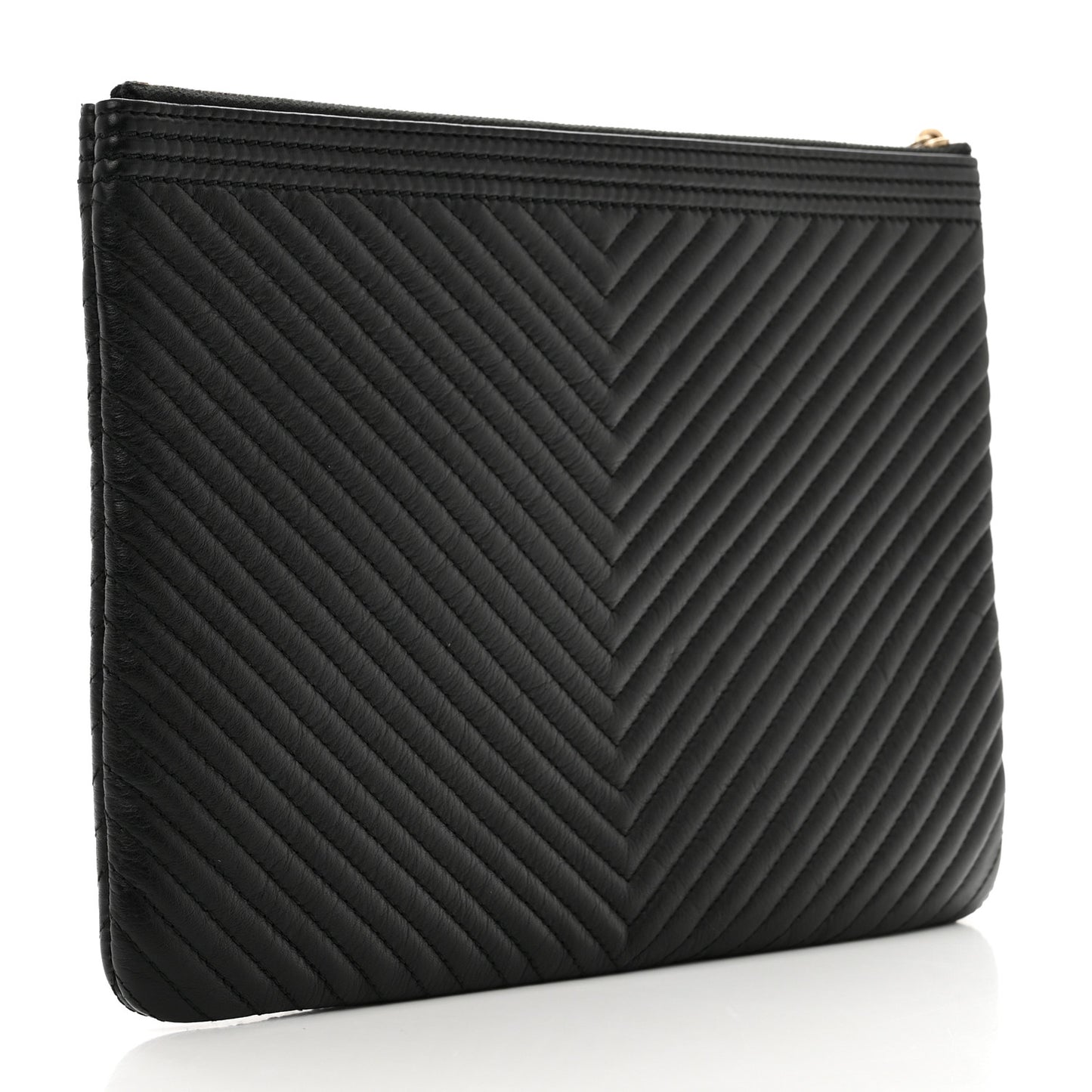 Lambskin Chevron Medium Boy Zip Pouch Black