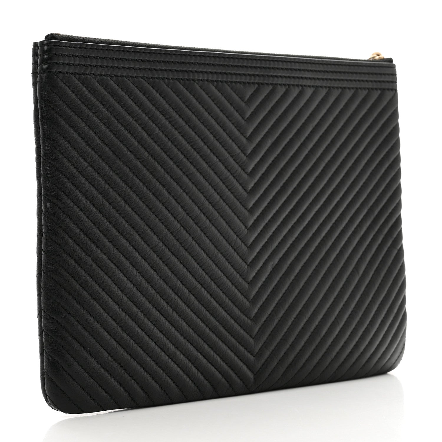 Chanel Lambskin Chevron Medium Boy Zip Pouch Black 3 of 7