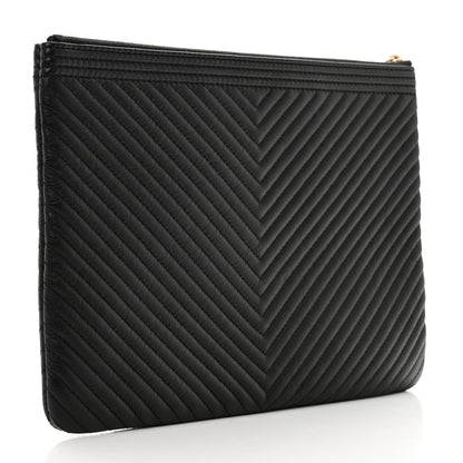 Chanel Lambskin Chevron Medium Boy Zip Pouch Black 3 of 7