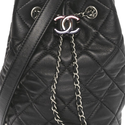 Chanel Lambskin Quilted CC Drawstring Bucket Bag Black 8 of 10