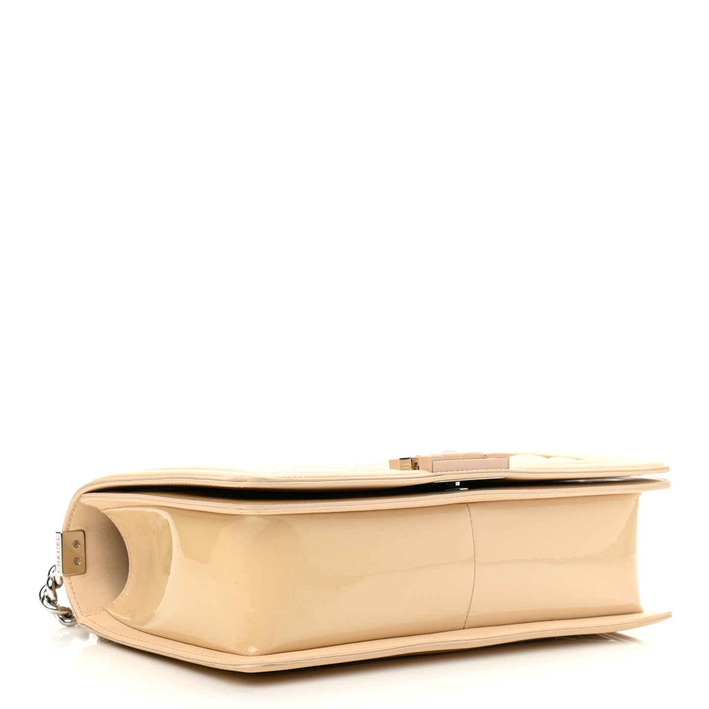 Patent Calfskin New Medium Boy Flap Plexiglass Beige