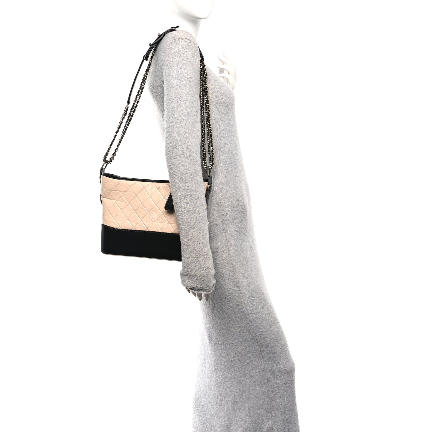 Aged Calfskin Quilted Medium Gabrielle Hobo Beige Black