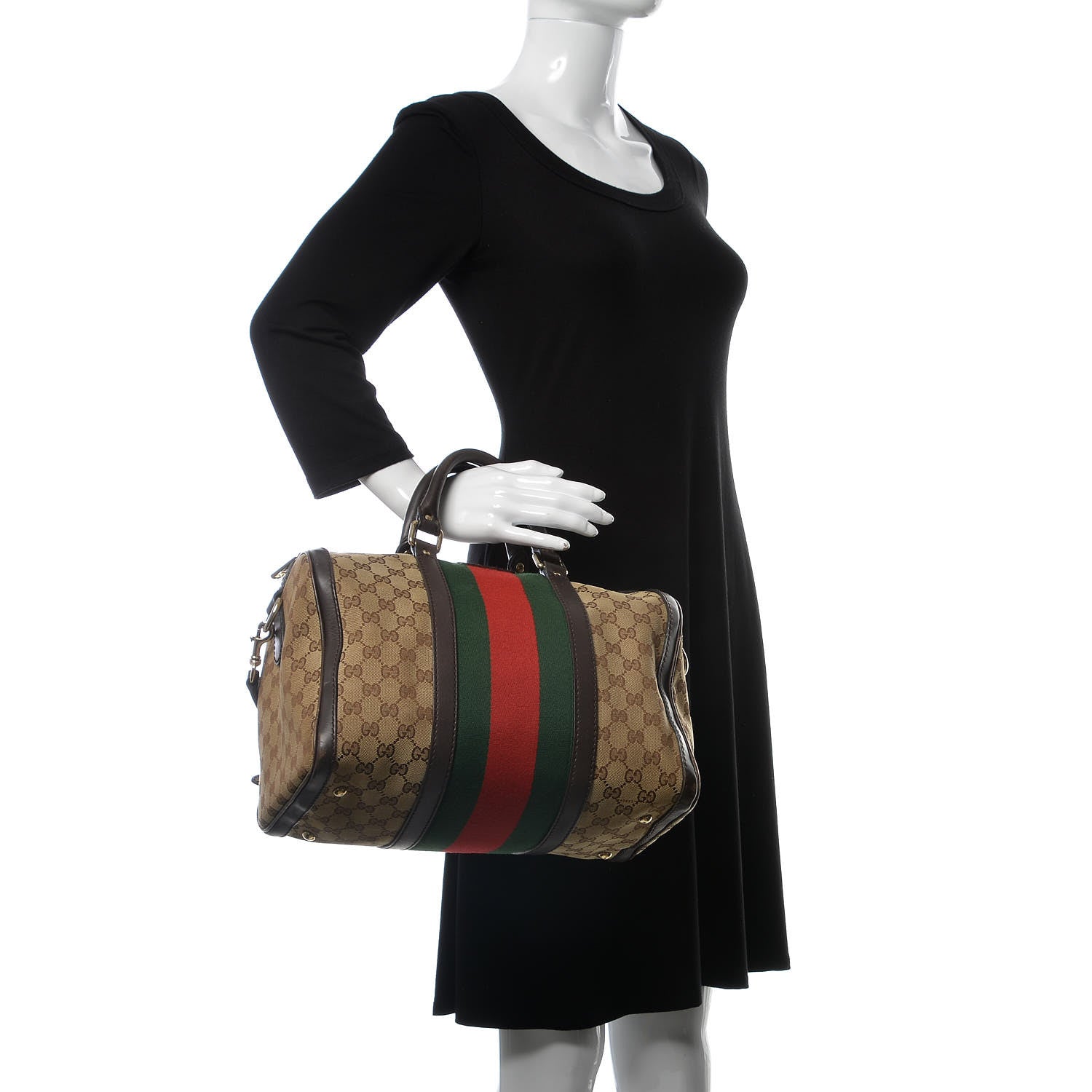 Gucci Monogram Vintage Web Medium Boston Dark Brown 3 of 20