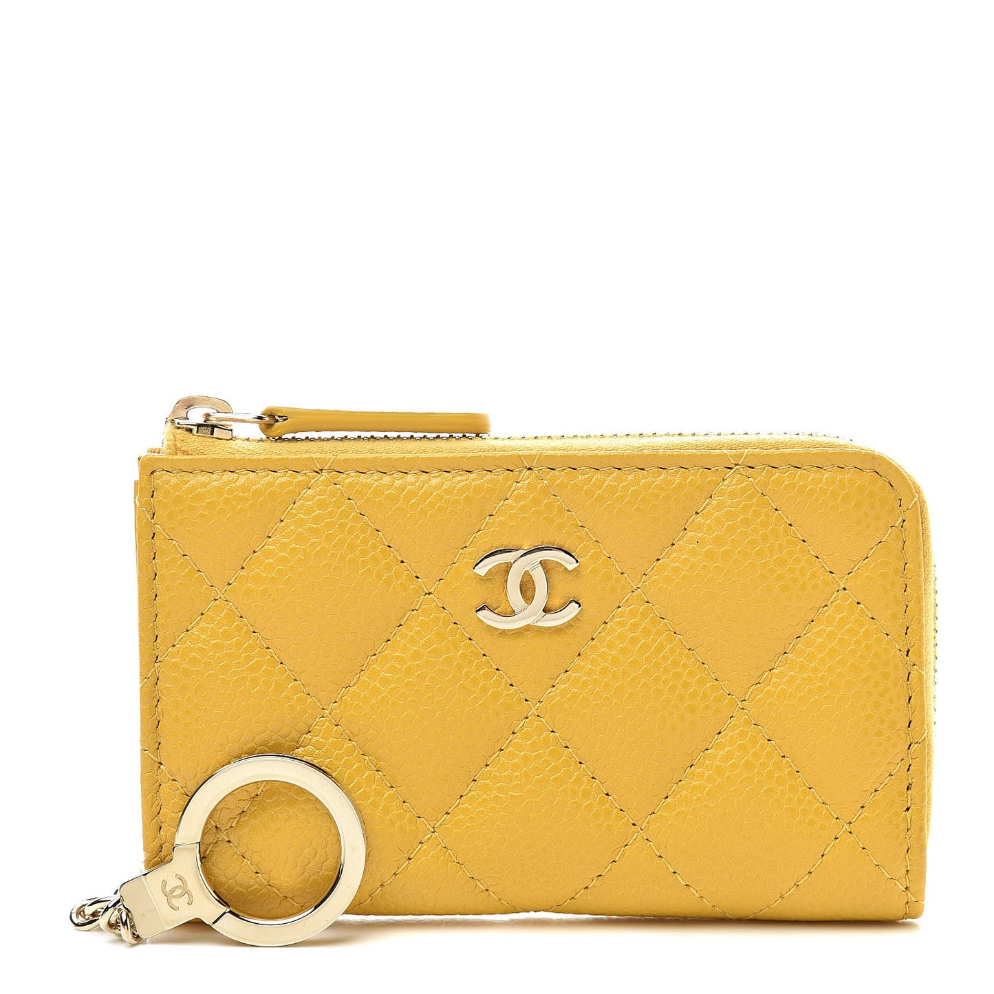 Caviar Quilted Key Holder Case Yellow