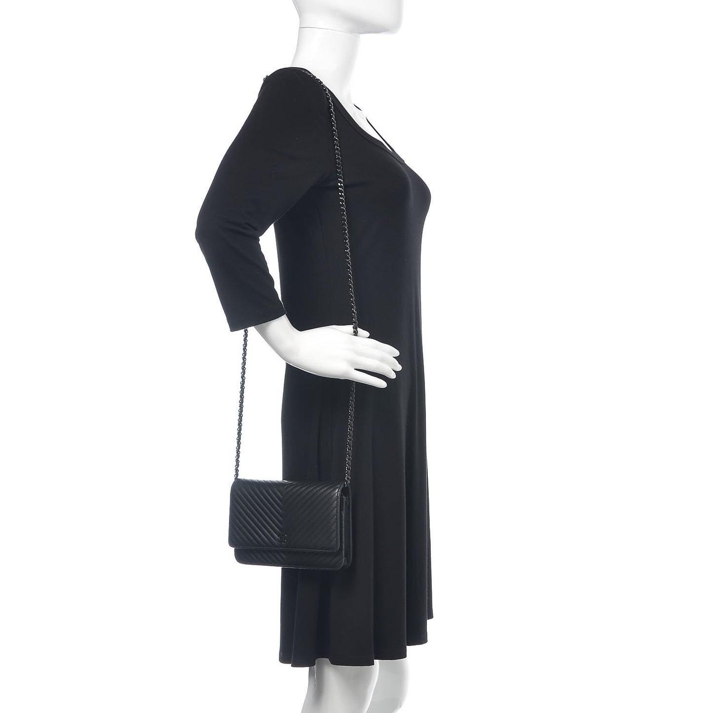 Lambskin Chevron Quilted Wallet On Chain WOC So Black