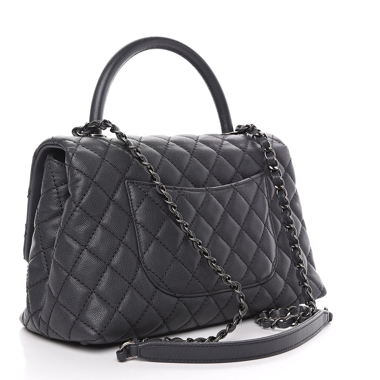 Caviar Quilted Small Coco Handle Flap Gray