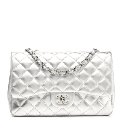 Chanel Metallic Lambskin Quilted Jumbo Single Flap Silver 1 of 10