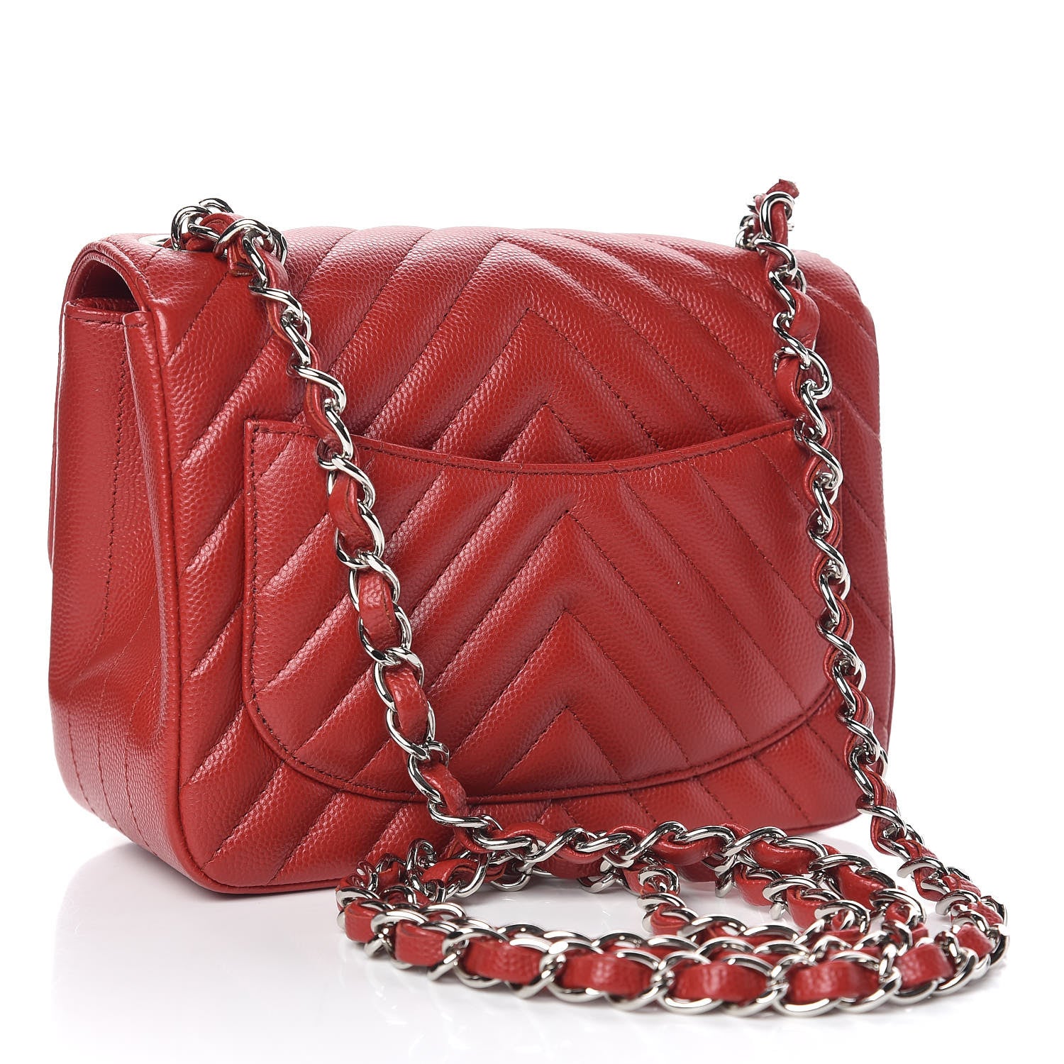 Chanel Caviar Chevron Quilted Mini Square Flap Dark Red 3 of 11