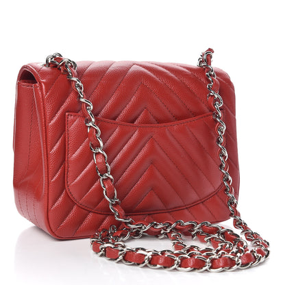 Chanel Caviar Chevron Quilted Mini Square Flap Dark Red 3 of 11