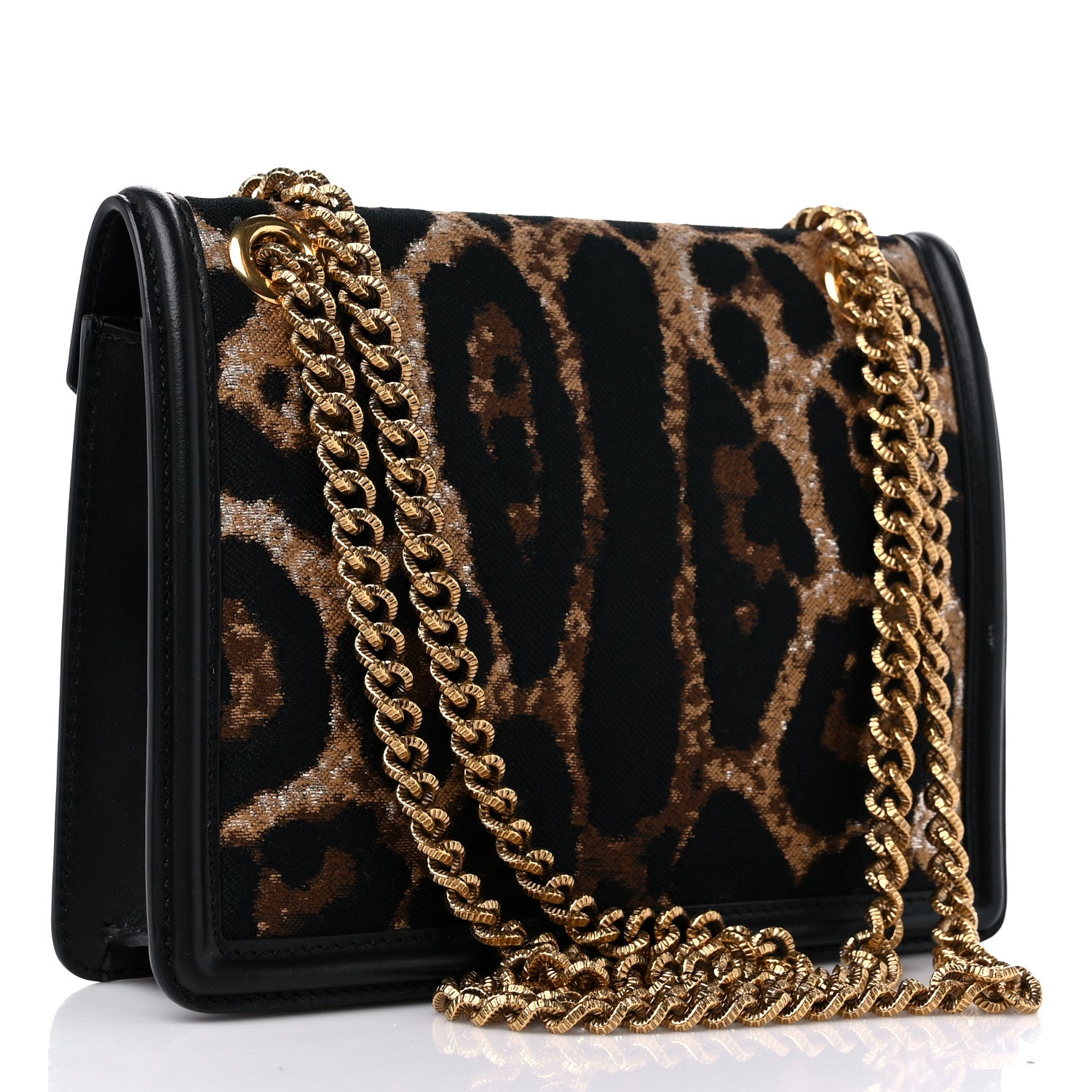 Dolce & Gabbana DOLCE &amp; GABBANA Jacquard Leopard Print Smooth Calfskin Medium Devotion Crossbody Bag Black 3 of 9