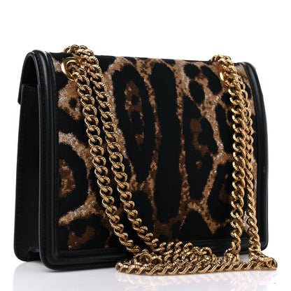 Dolce & Gabbana DOLCE &amp; GABBANA Jacquard Leopard Print Smooth Calfskin Medium Devotion Crossbody Bag Black 3 of 9