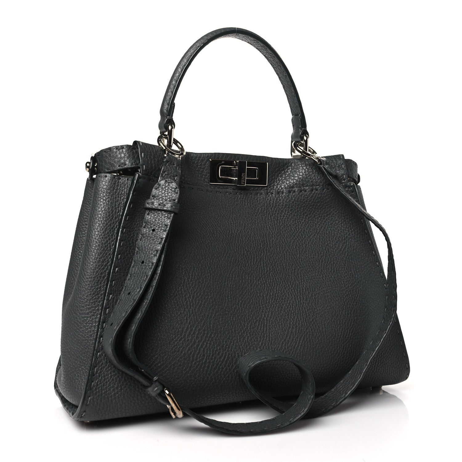 Fendi Cuoio Romano Selleria Bi-Color Medium Peekaboo Iconic Satchel Asfalto Latte 3 of 10