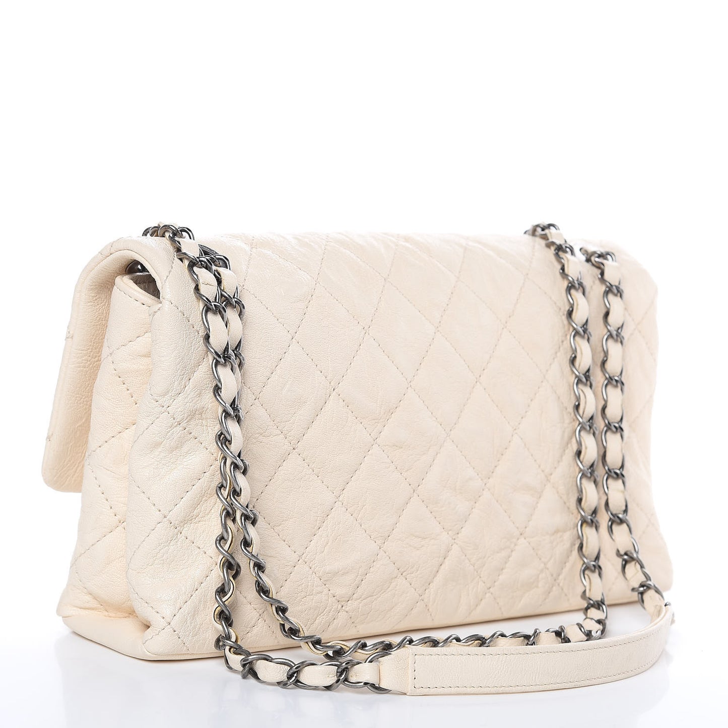 Goatskin Quilted Double Bag Flap White