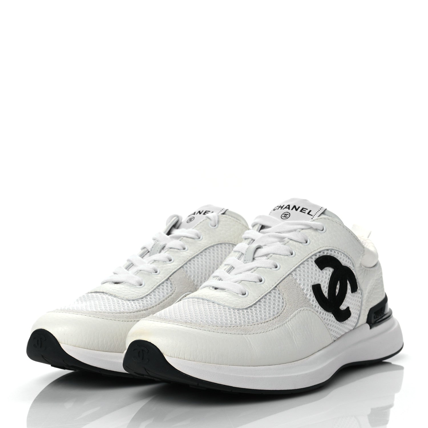 Chanel Calfskin Mesh Lycra Suede Womens Logo Sneakers 41 White 3 of 9