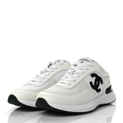 Chanel Calfskin Mesh Lycra Suede Womens Logo Sneakers 41 White 3 of 9