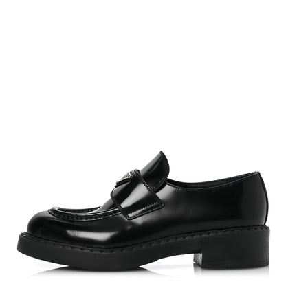 Prada Spazzolato Metal Triangle Logo 50mm Loafers 38.5 Black 1 of 13