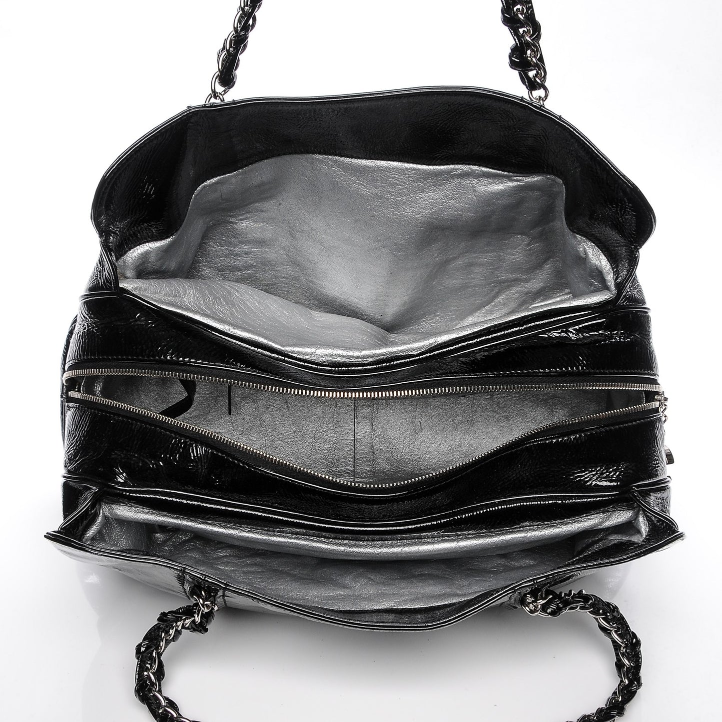 Patent Calfskin Large Luxe Ligne Tote Black