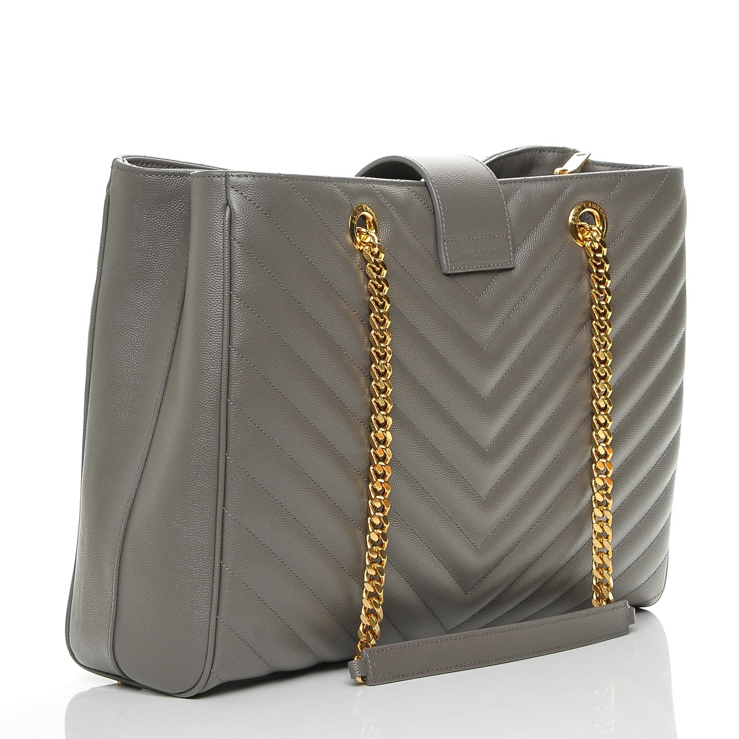 Saint Laurent Grain De Poudre Matelasse Chevron Monogram Shopping Bag Fog 3 of 7